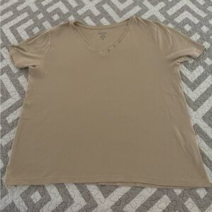 Chico's Tan V-Neck Short Sleeve Top - Size 3